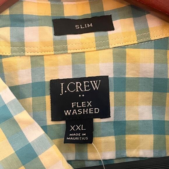 J Crew Slim Fit Flex Button Down Shirt Men XXL Yellow Blue NWT Preppy - Picture 6 of 12